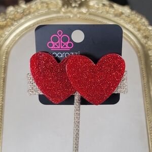 Paparazzi Red Glitter Heart Earrings
